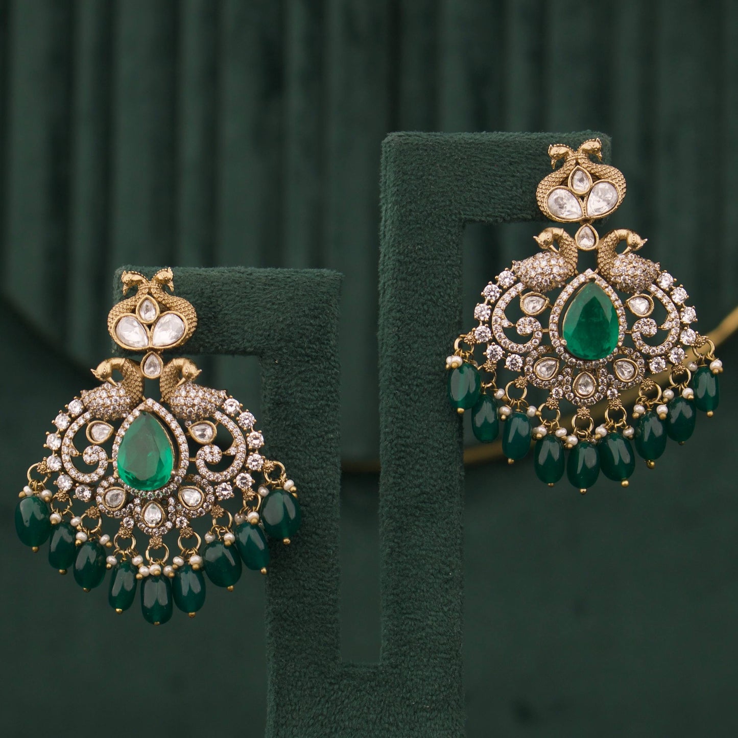 Designer Triple Layer Victorian Polki Necklace With Earrings