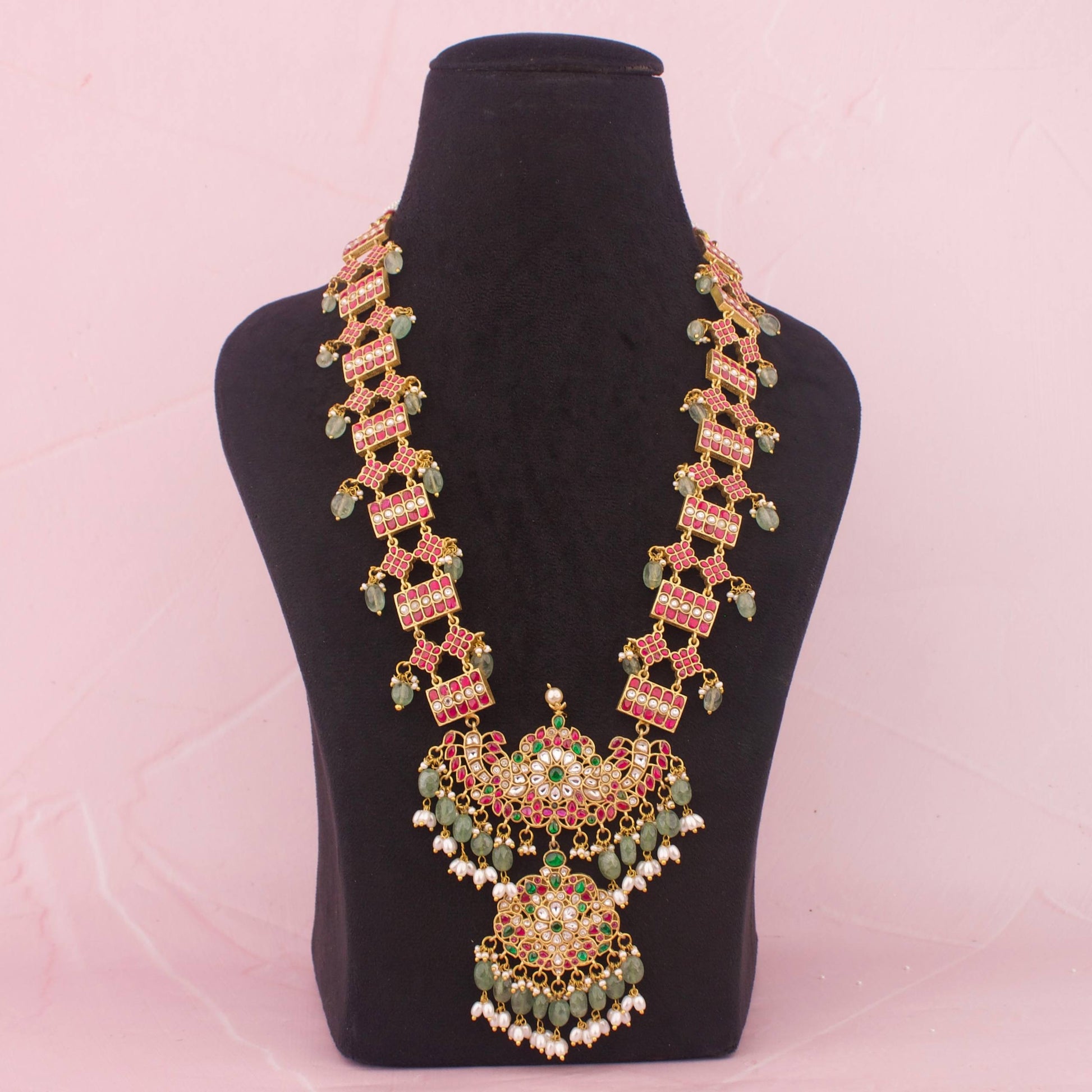 Royal Elegance  Floral Design Jadau Kundan Haram - Premium Indian Ethnic Jewelry | Dulhan Jewels