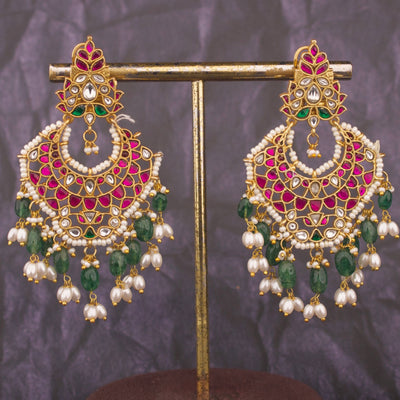Radiant Jadau Kundan Chandbali Earrings With RicePearl Hangings