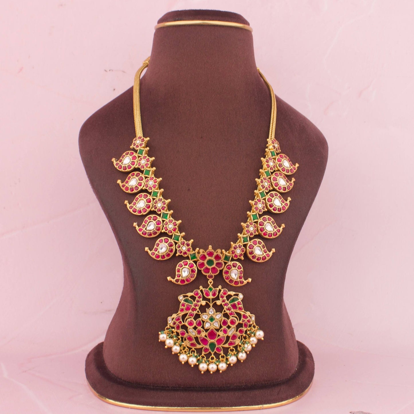 Traditional Jadau Kundan Mango Design Necklace With White Pearls