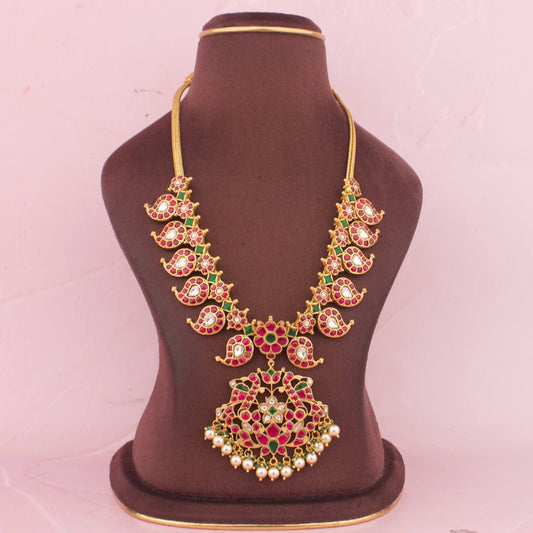 Traditional Jadau Kundan Mango Design Necklace With White Pearls