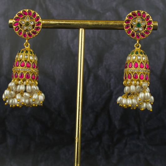 Floral Studded Jadau Kundan Guttapusalu Earrings - DULHAN JEWELS