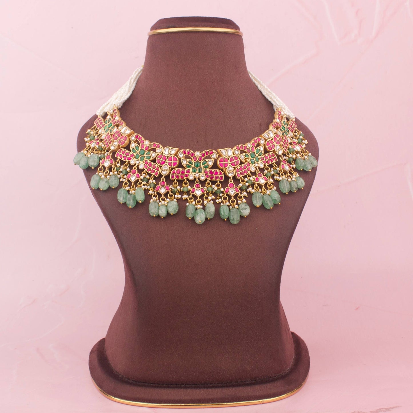 Grand Festive Design Jadau Kundan Short Beads Choker with Green Beads - Premium Indian Ethnic Jewelry | Dulhan Jewels