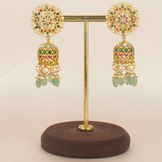 Captivating Floral Design Jadau Kundan Jhumki with Swarovski Pearls