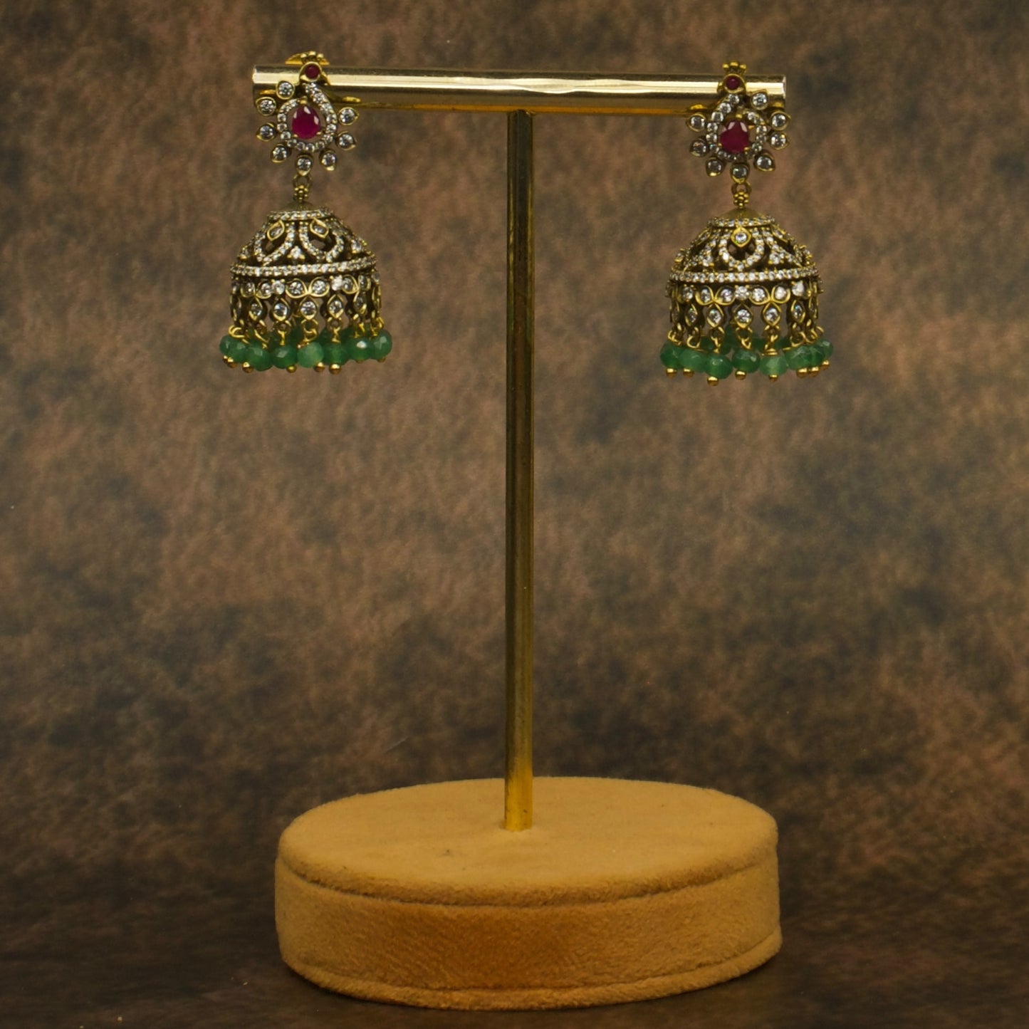 Elegant peacock studded Victorian jhumki earrings