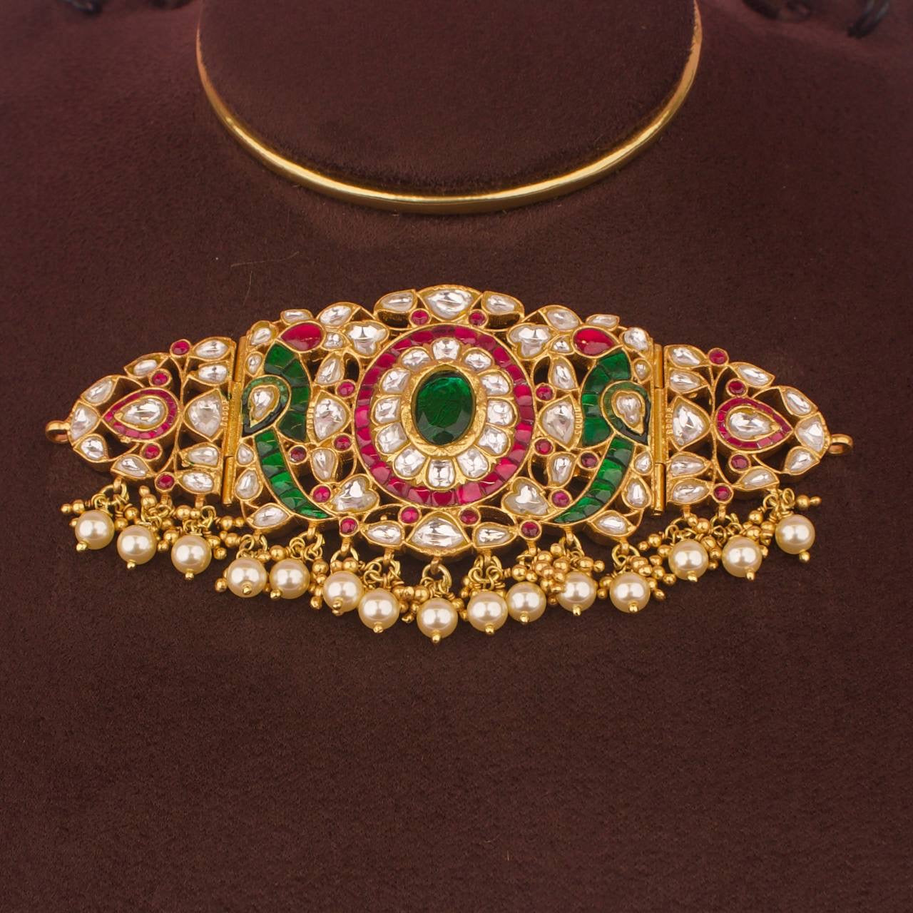 22k Gold Plated Jadau Kundan Choker In Pure 925