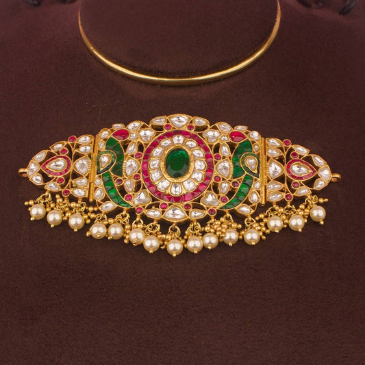 22k Gold Plated Jadau Kundan Choker In Pure 925