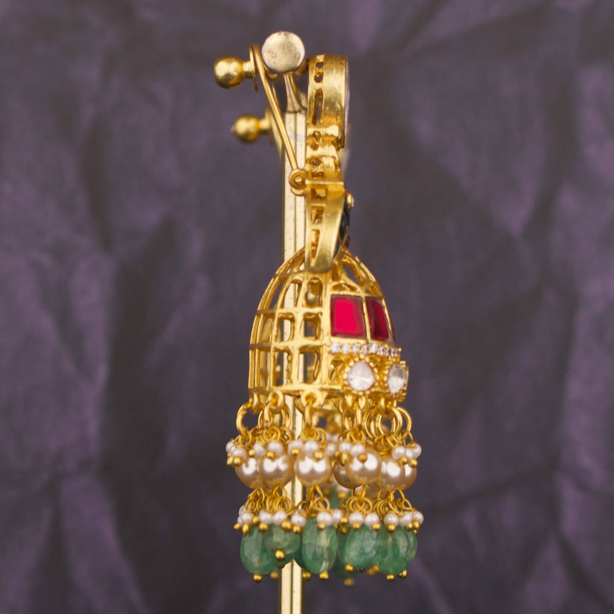 Fusion Polki Studded Jadau Kundan Jhumka Earrings - Alternate View 1