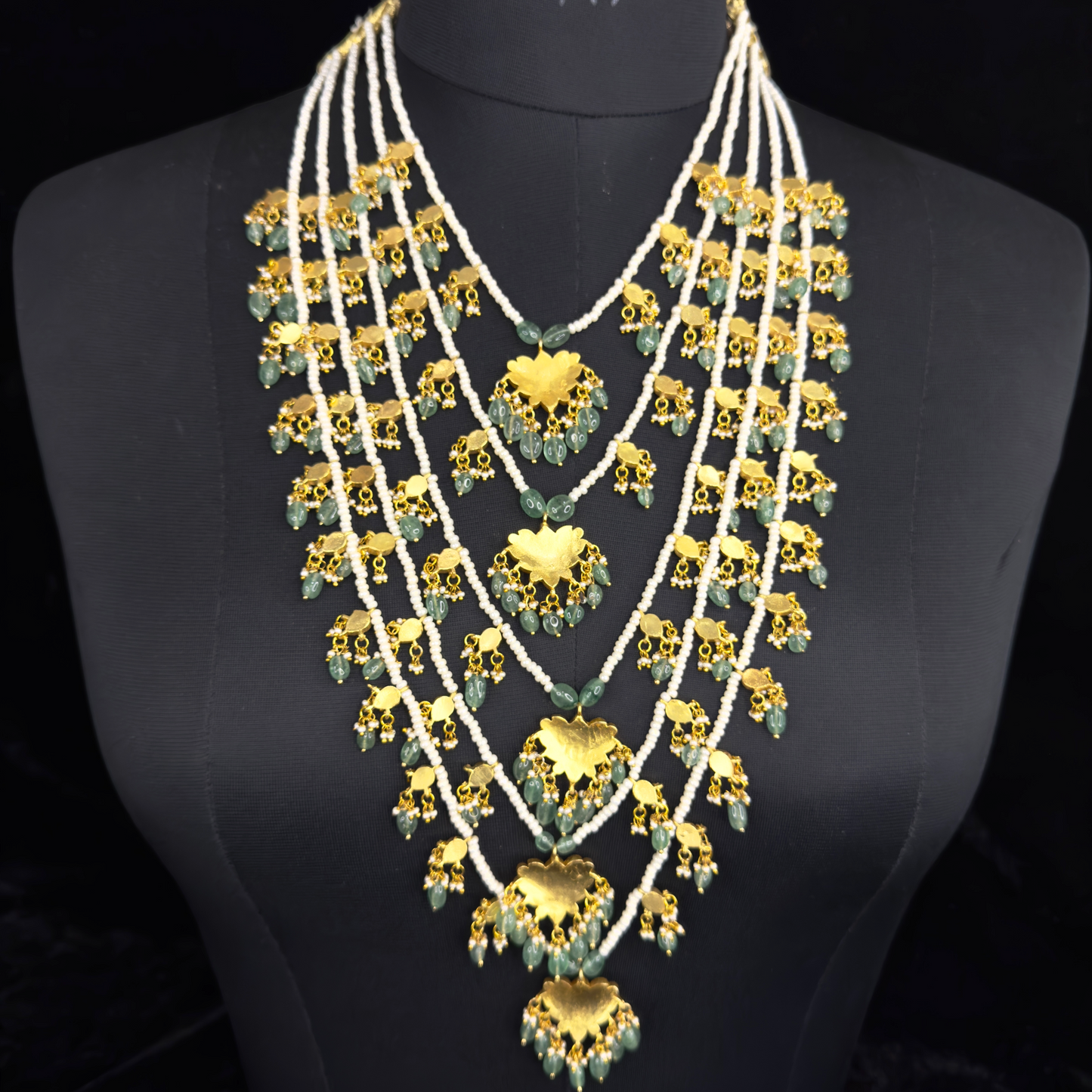 Opulent  Lotus Design Jadau Kundan Five-Layer Necklace