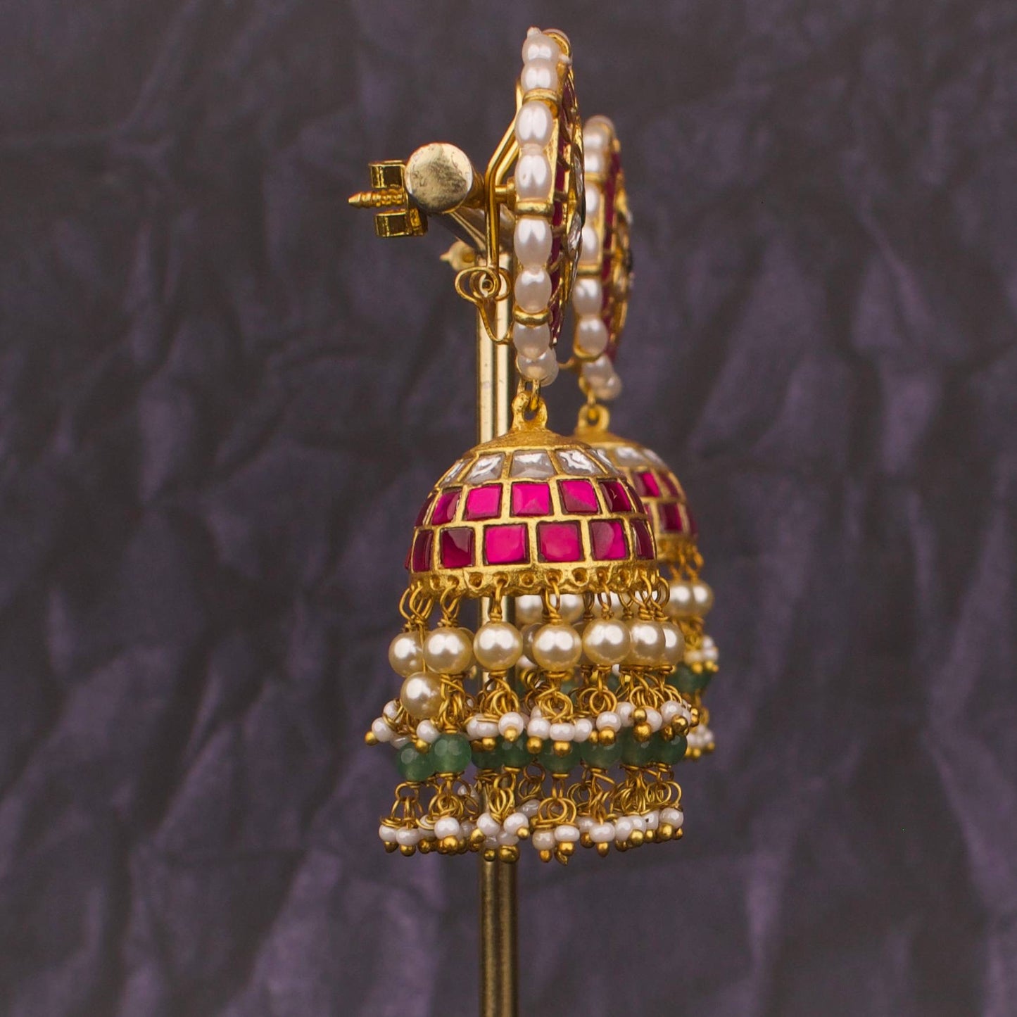 South-Indian Gold Style Jadau Kundan Jhumki Earrings