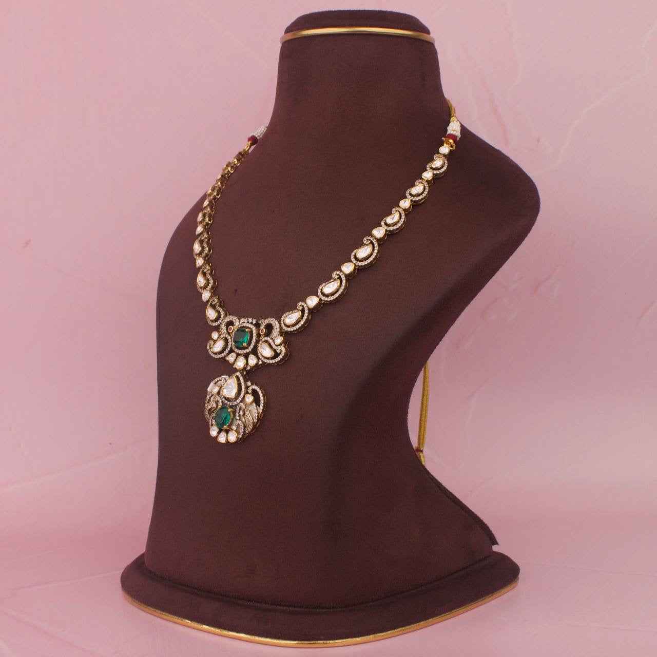 Classic 925 Silver Moissanite Polki Necklace Set With Matching