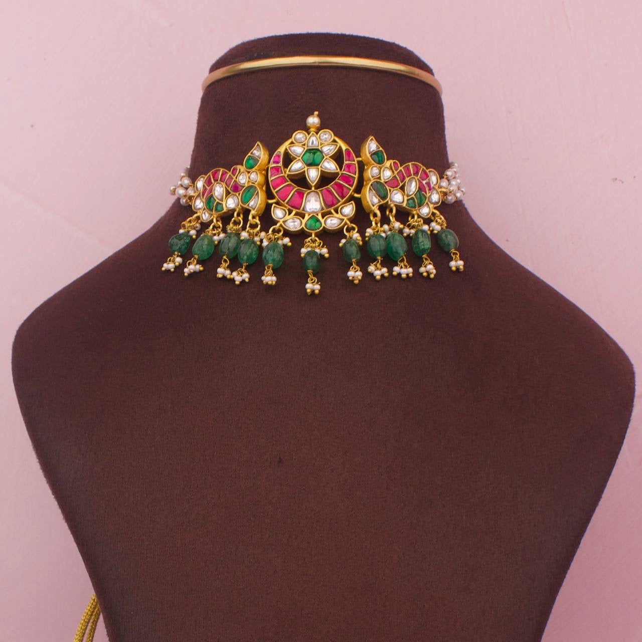 Royal Jadau Kundan Choker With Guttapusalu Hangings & Ricepearl Chain