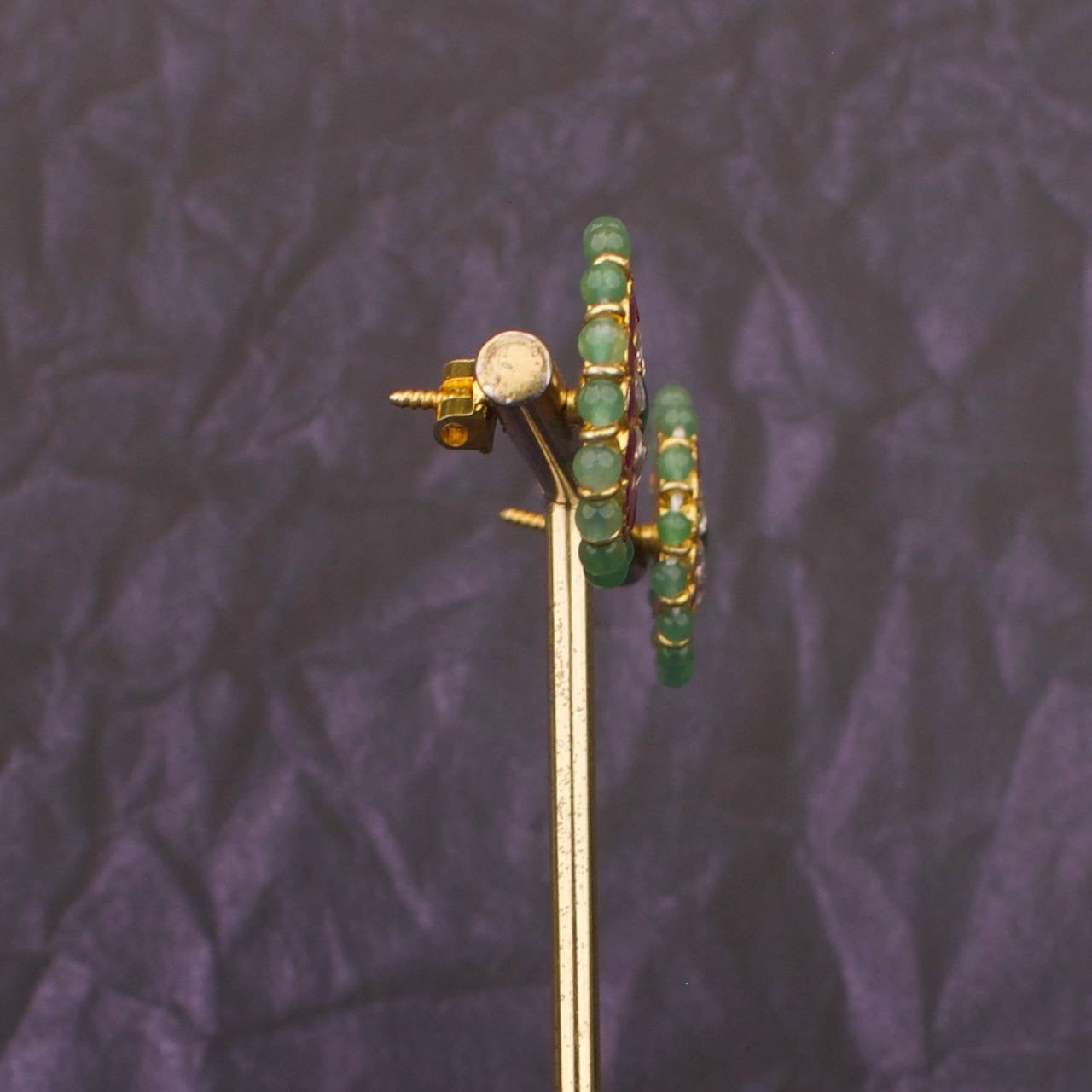 Royal Jadau Kundan Stud Earrings With Beads Bordering