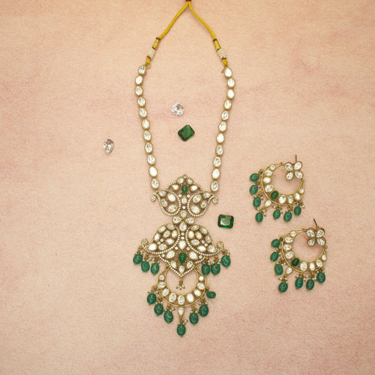 Charming Polki Victorian Necklace Set with Chandbali Earrings