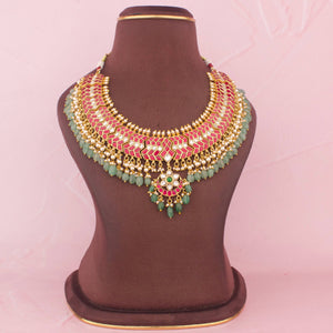 Royal Jadau Kundan Necklace With Green Hangings
