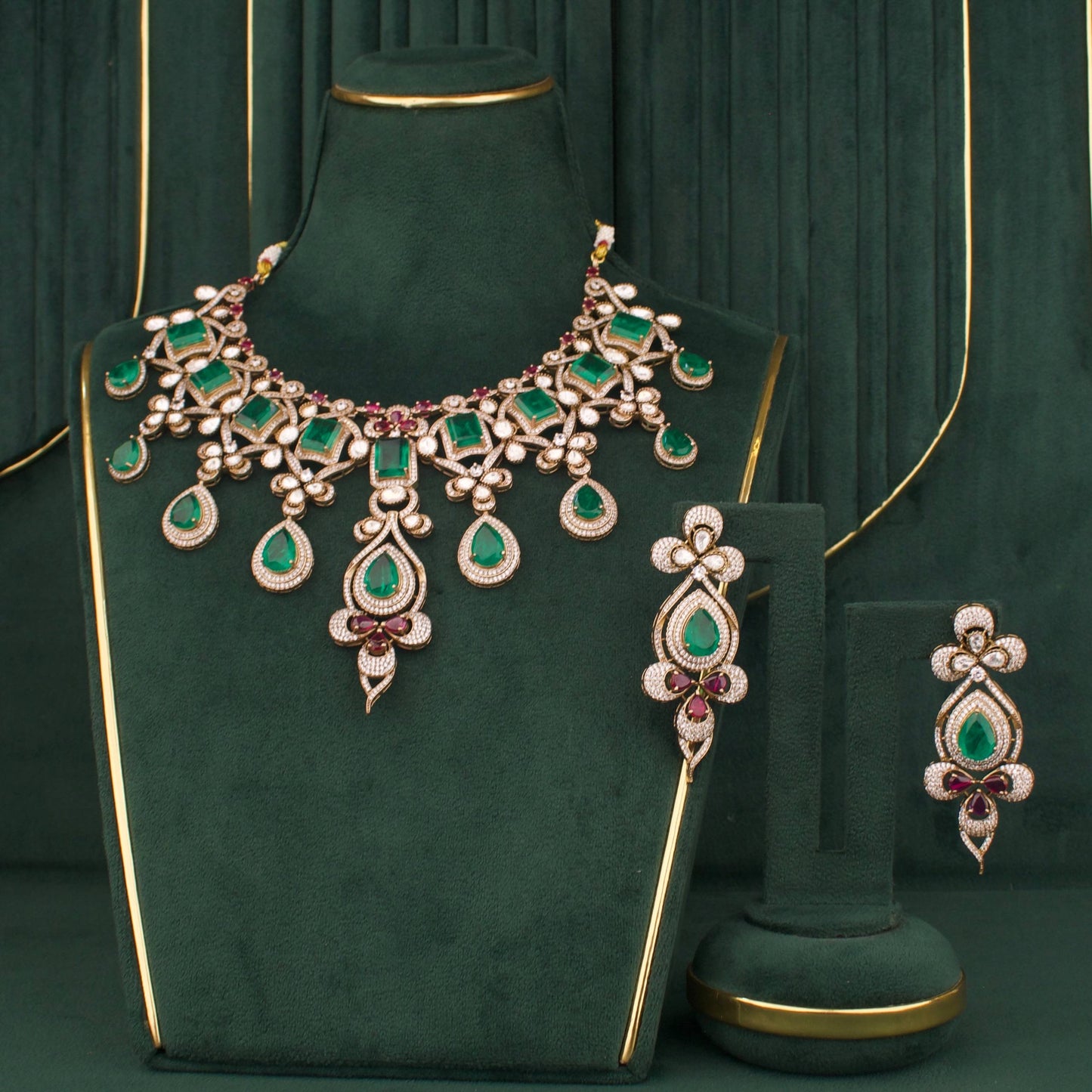 Royal Moissanite Polki Necklace Set In Victorian Finish