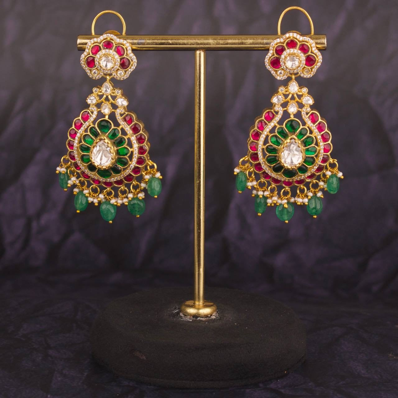 Fusion Polki x Jadau Kundan Chandbali Bridal Earrings