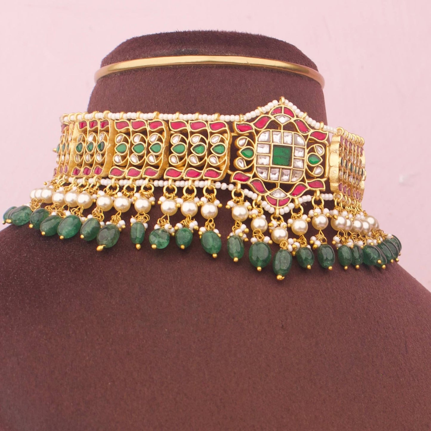 Neck Cover Jadau Kundan Choker With Beads Droplet