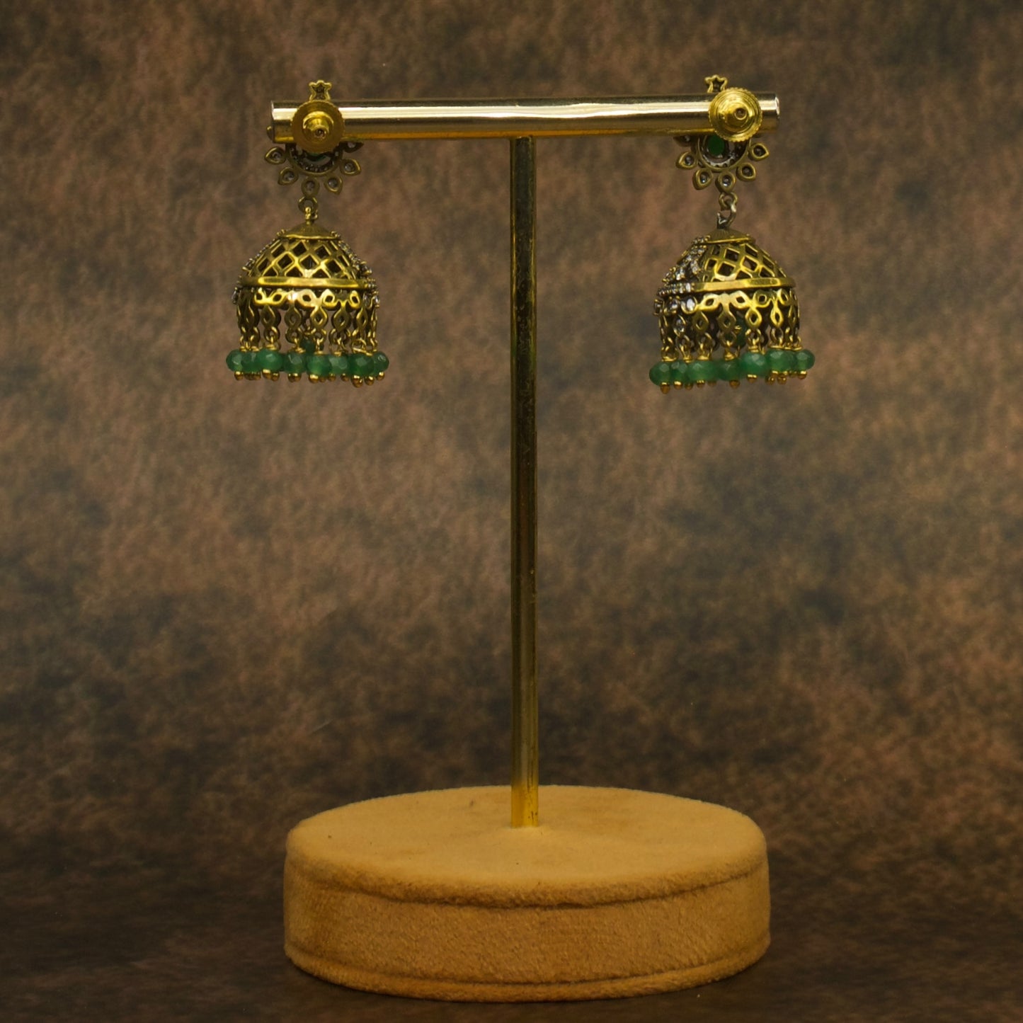 Elegant peacock studded Victorian jhumki earrings