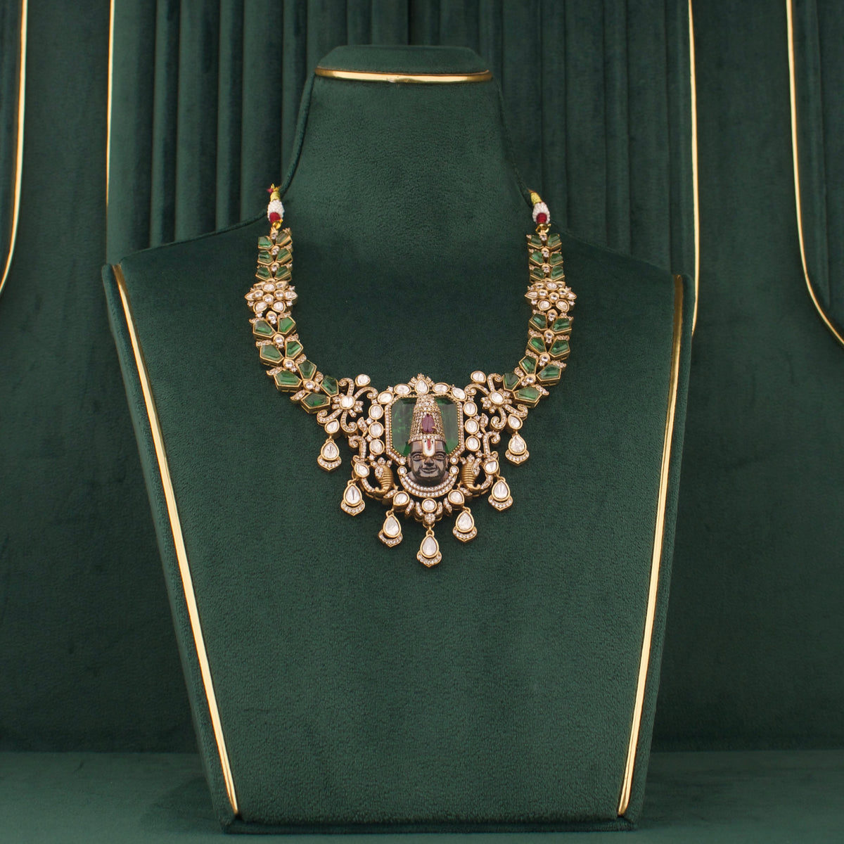 Shree Venkateshwara Jadau Kundan Necklace Set With Earrings