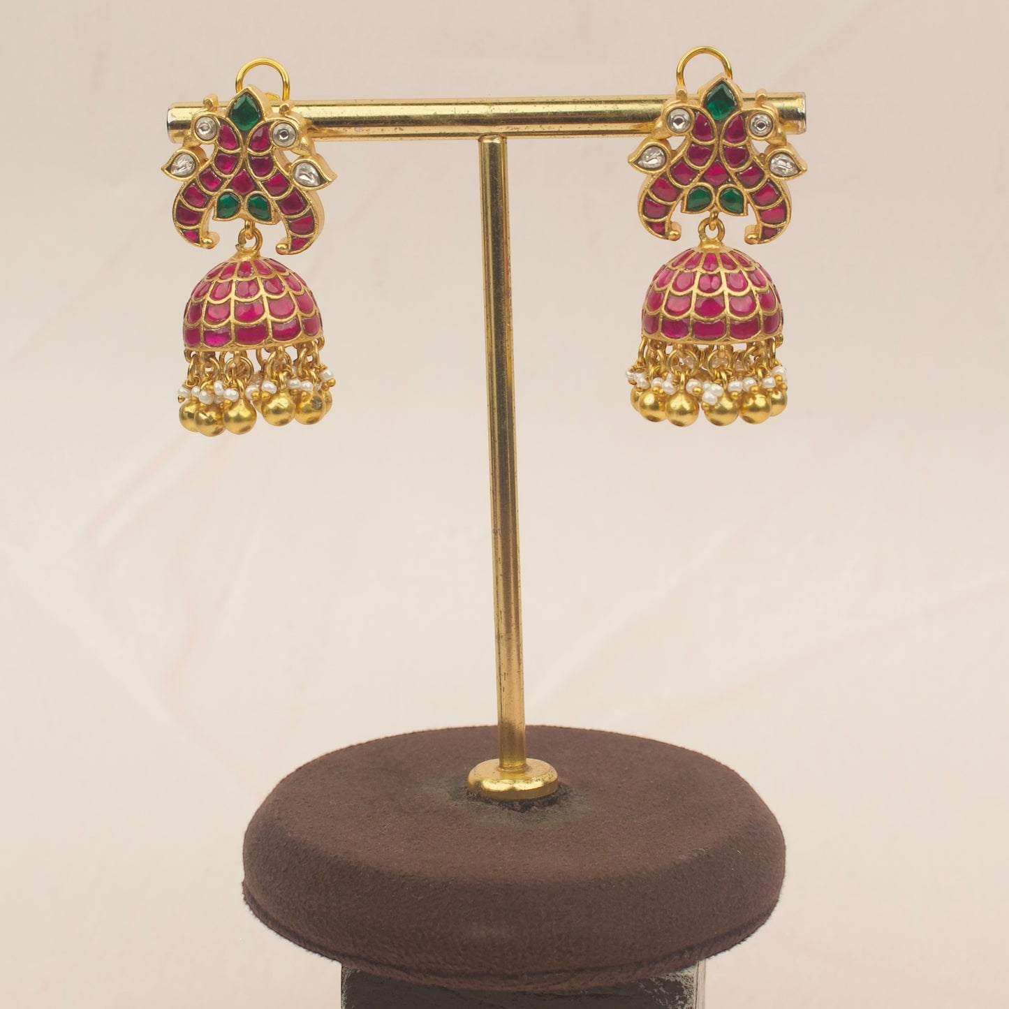 Peacock Studded Jadau Kundan Jhumka Earrings