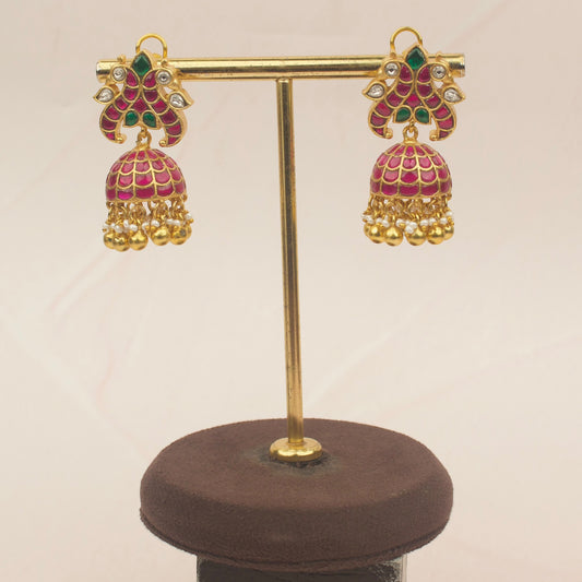 Peacock Studded Jadau Kundan Jhumka Earrings