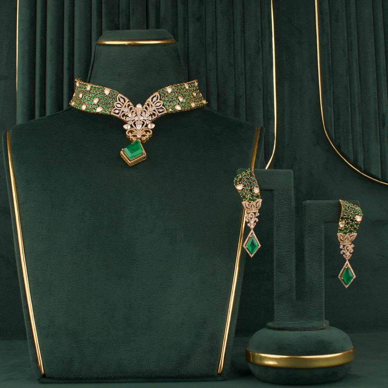 Designer Victorian Polki Choker Set With Matching Earrings