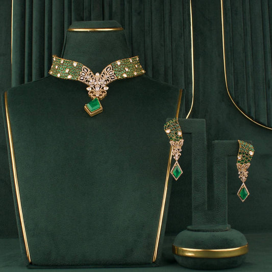 Designer Victorian Polki Choker Set With Matching Earrings