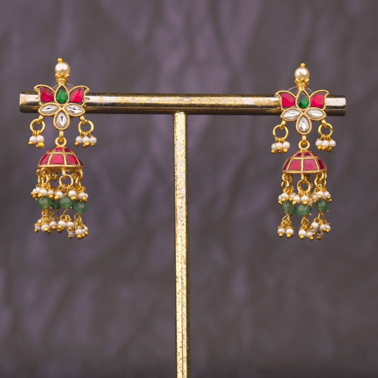 Traditional Lotus Jadau Kundan Jhumki Earrings