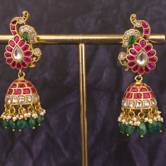 Beauteous Peacock Design Studded Jadau Kundan Jhumki
