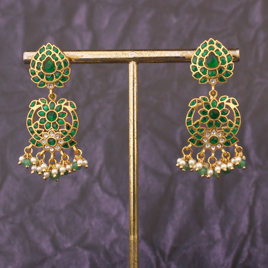 Emerald Fantasy Jadau Kundan Chandbali Earrings