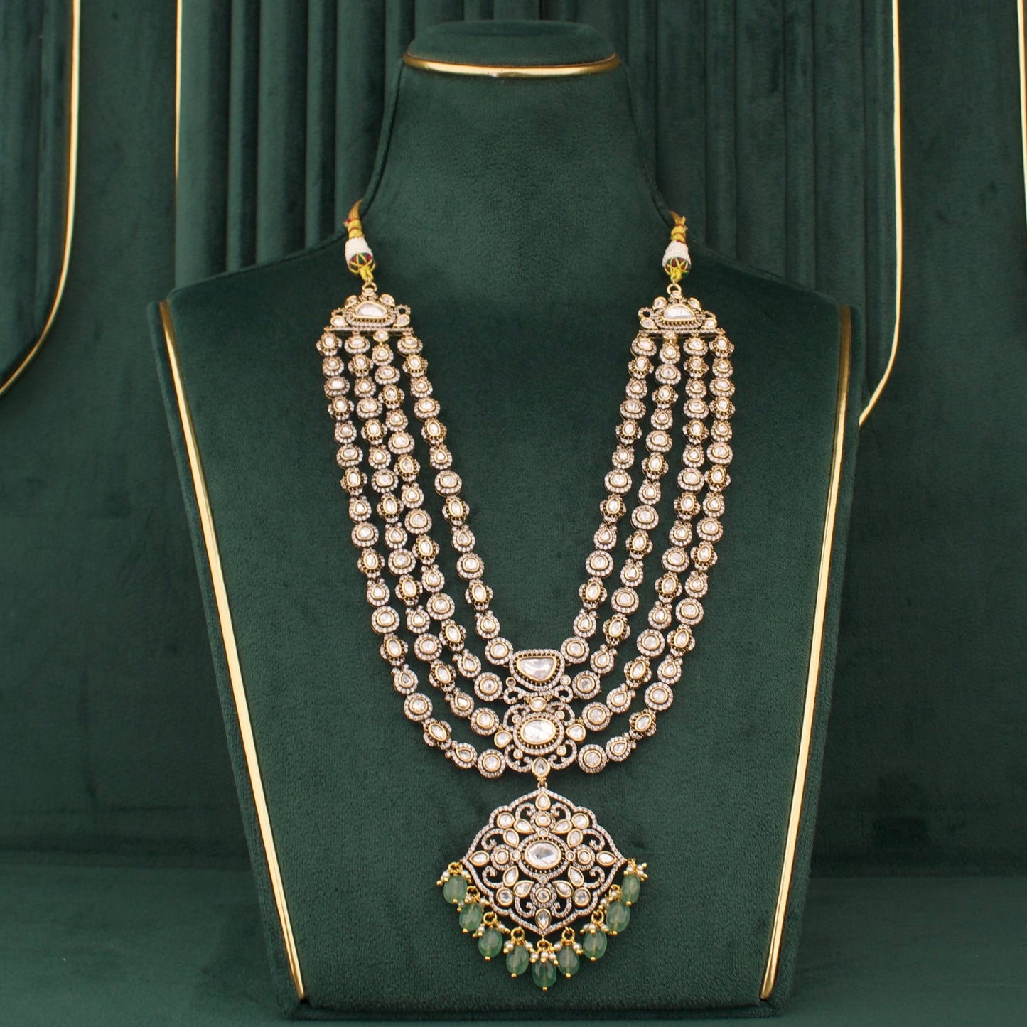 Royal Multi-Layer Victorian Necklace Set With Emerald Beads