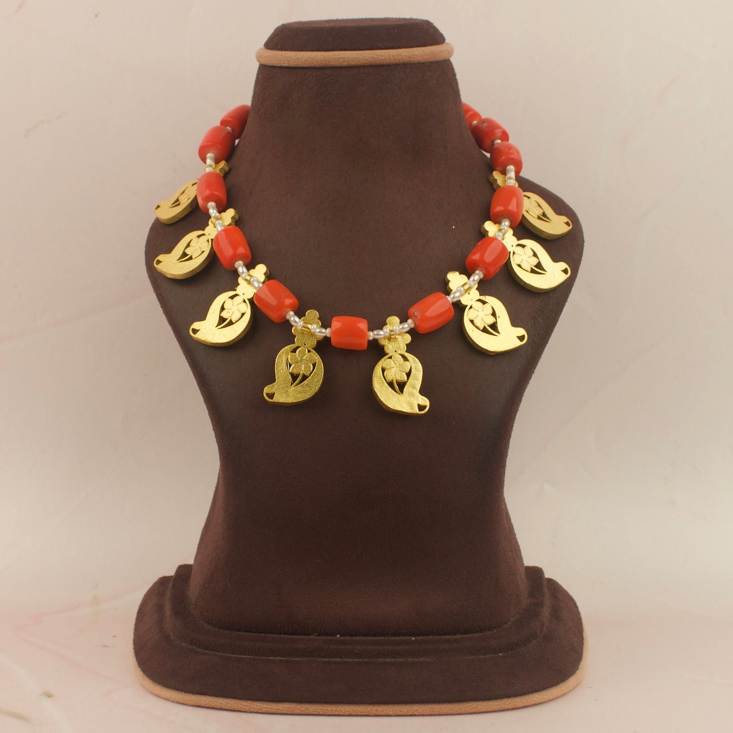 Vibrant Jadau Kundan Necklace with Coral Beads and Paisley Pendants