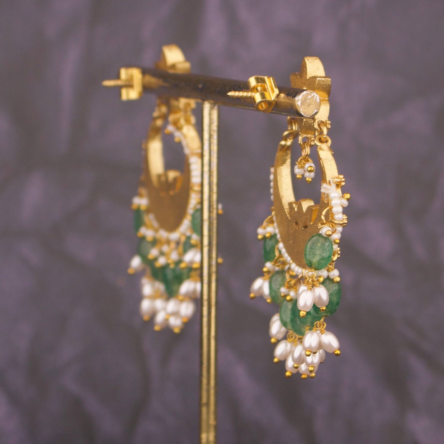 Traditional Jadau Kundan Chandbali Earrings With Ricepearl Hangings
