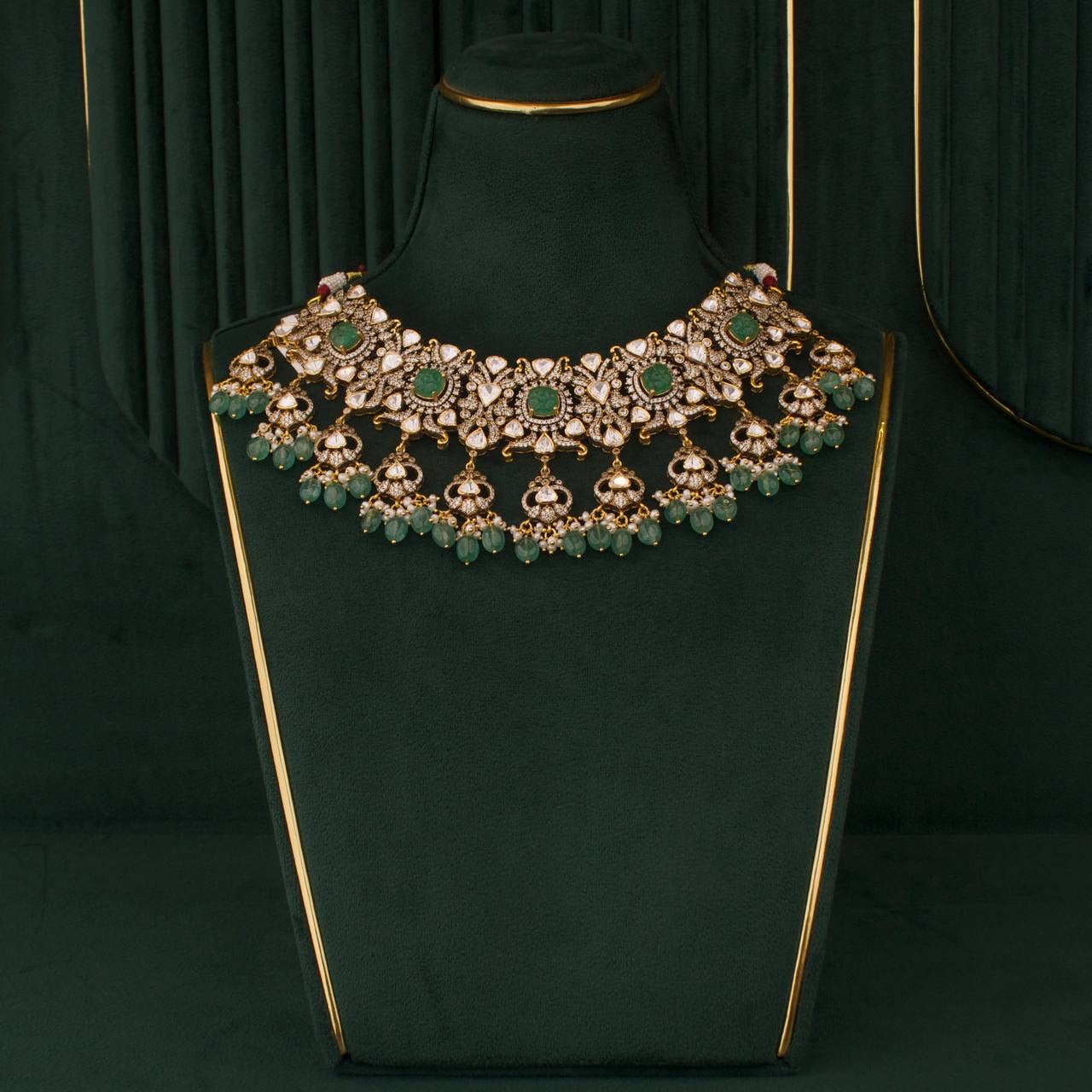 Bridal Polki Necklace Set In Pure 925 Silver