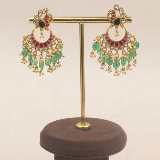 Jadau Kundan Peacock Chandbali Earrings