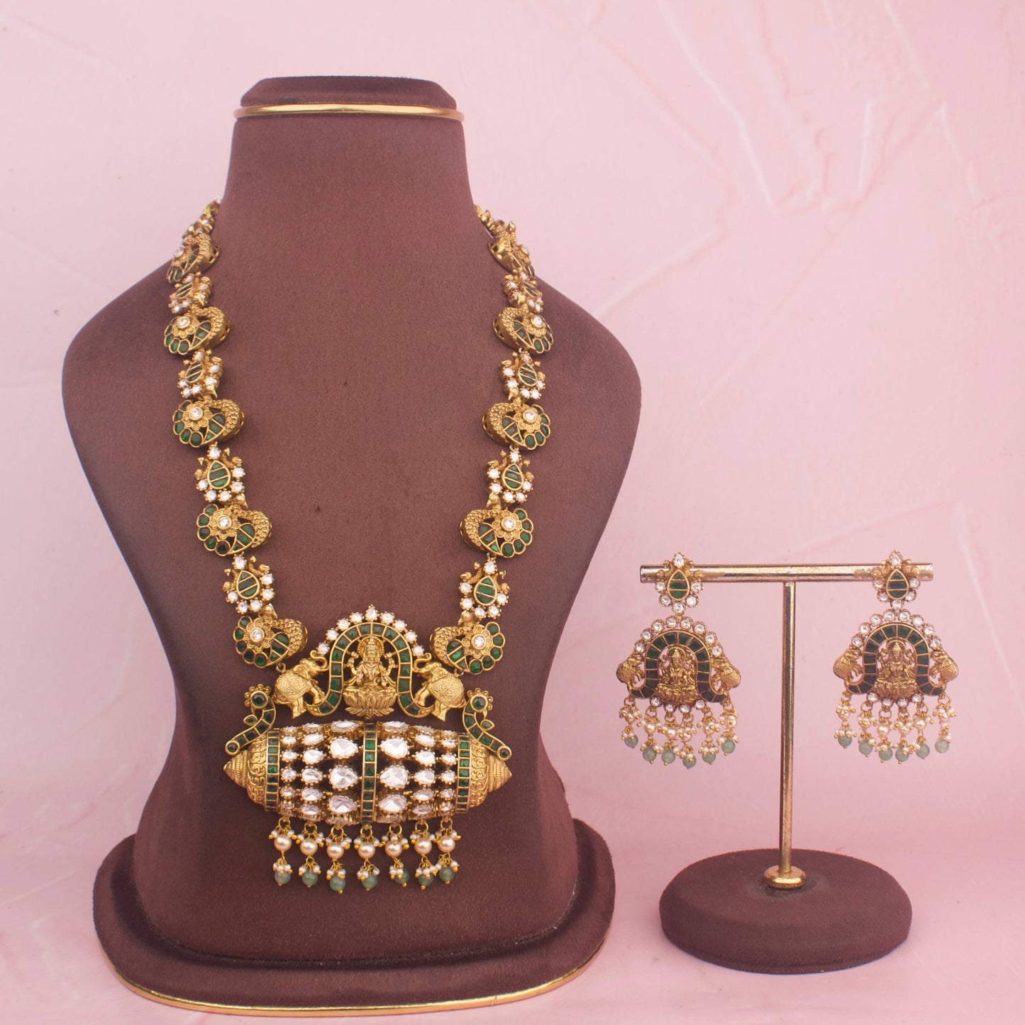 Timeless Divine Laksmi Devi and Elephant Design Jadau Kundan Short Necklace Antique Necklace - Premium Indian Ethnic Jewelry | Dulhan Jewels