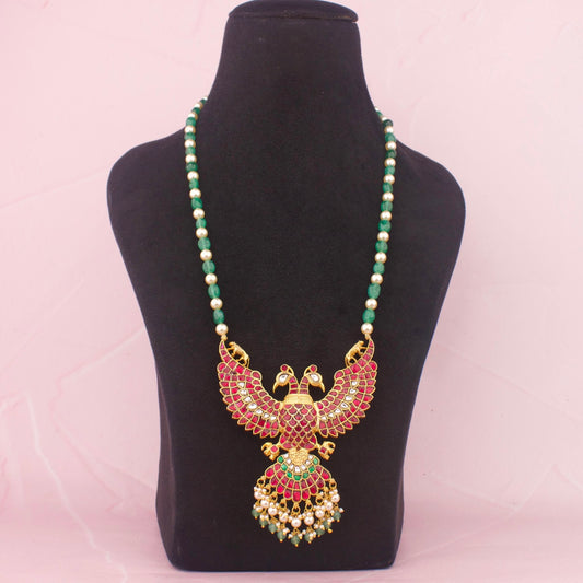 Reversible Jadau Kundan Beads Mala With Pearl Danglings