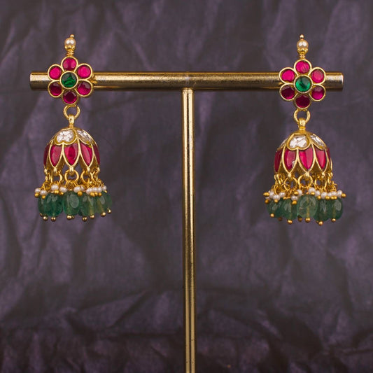 Gold Style Jadau Kundan Jhumki Earrings