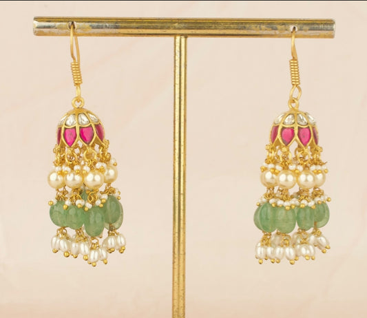 Regal Jadau Kundan Hook Style Jhumki Earrings - DULHAN JEWELS