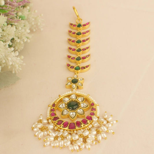 Bridal Jadau Kundan Chand Design Guttapusalu Maangtika