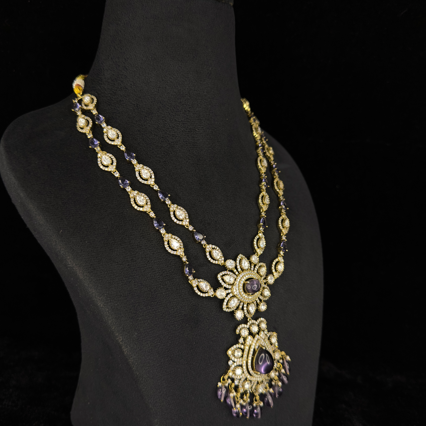 Traditional Two-Line Victorian Necklace Set with Earrings