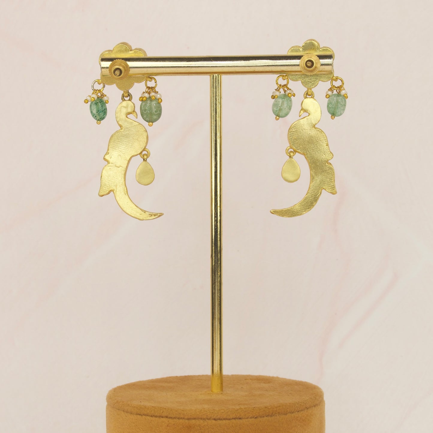 Gold Plated Peacock Design Jadau Kundan Hanging Earrings with 22k gold plating. This Product belongs to Jadau Kundan jewellery Category