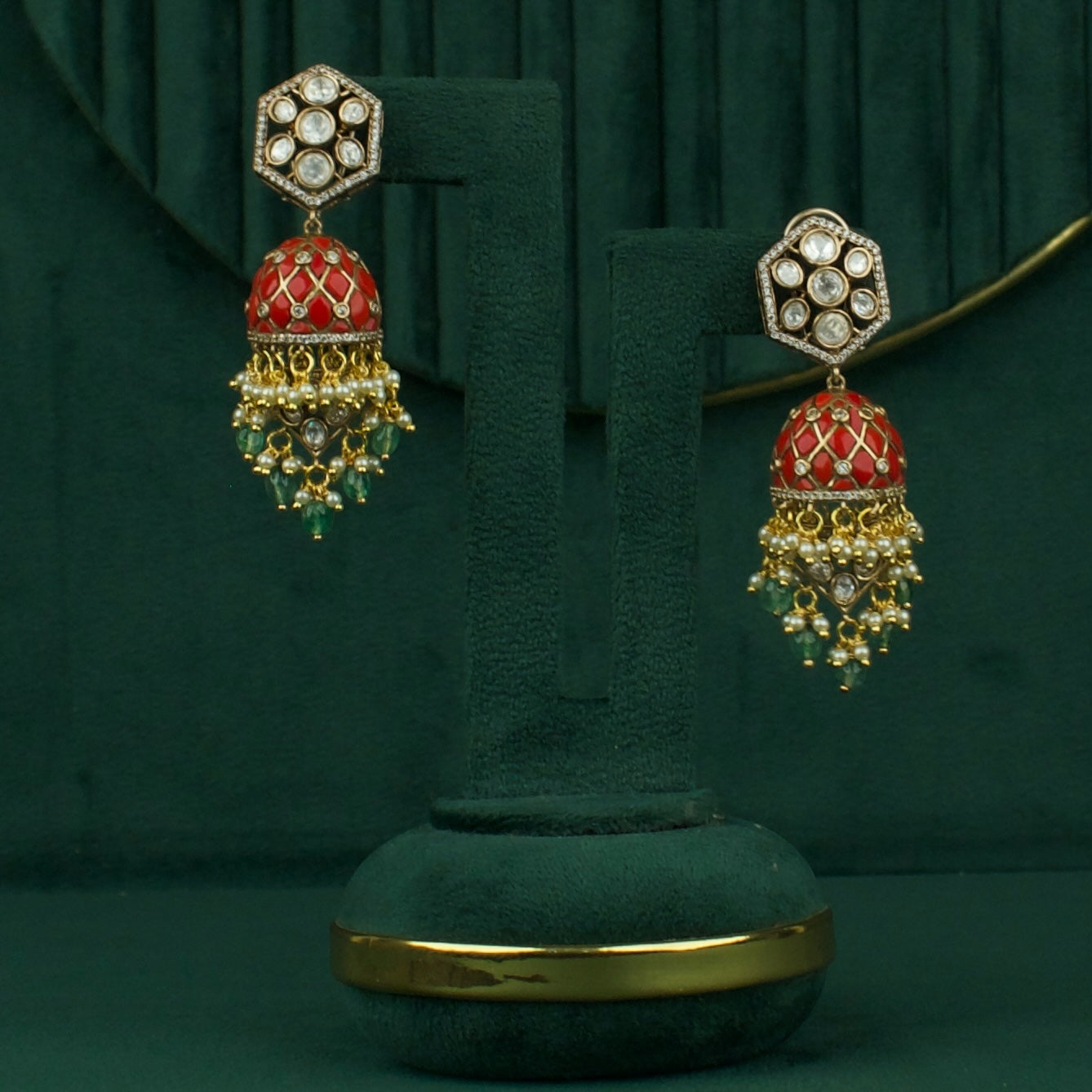 Trending Polki Studded Kundan Jhumki Earrings