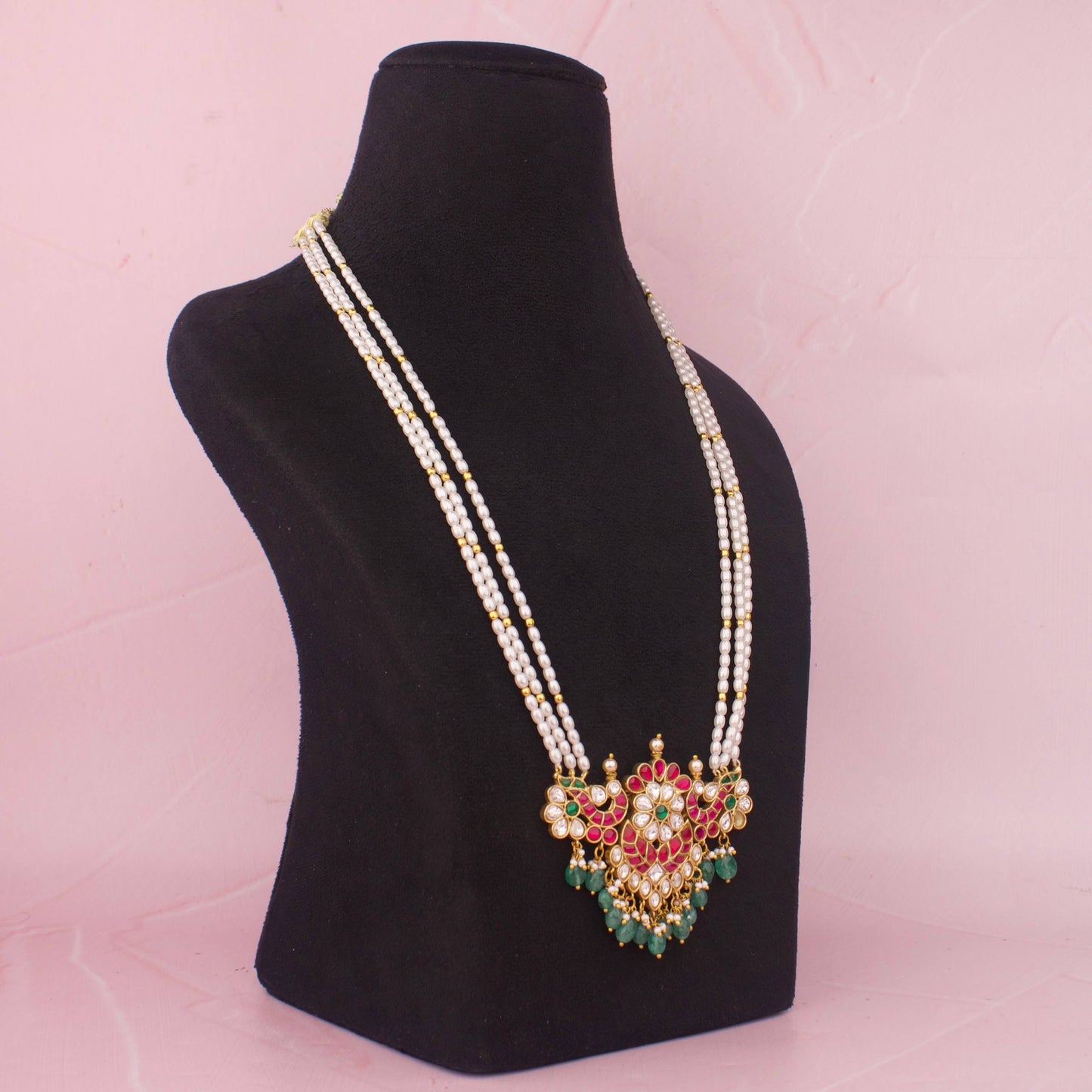 Opulent look Floral peacock Design Jadau Kundan  Pearl Rani Haar Mala