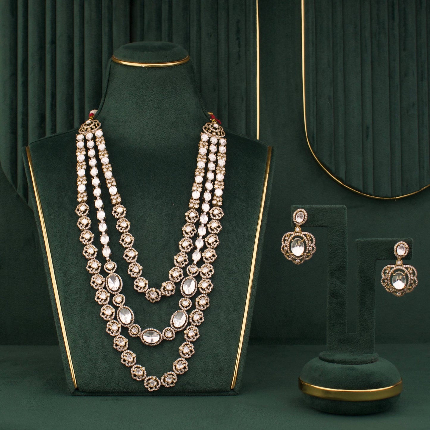 Polki Bridal Multi-Layered Necklace And Earring Set