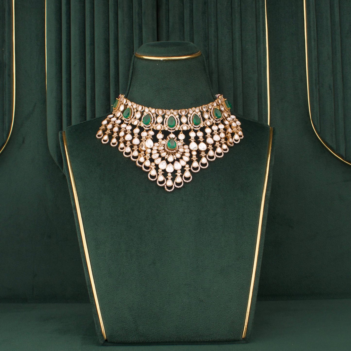 Victorian Polki Necklace Set with Layered Drops