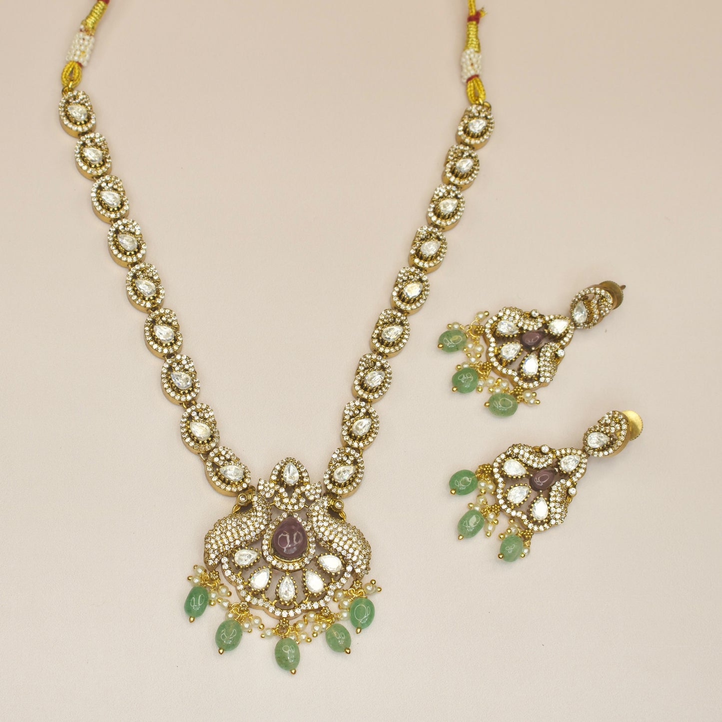 Peacock Victorian Zircon Necklace Set with earrings