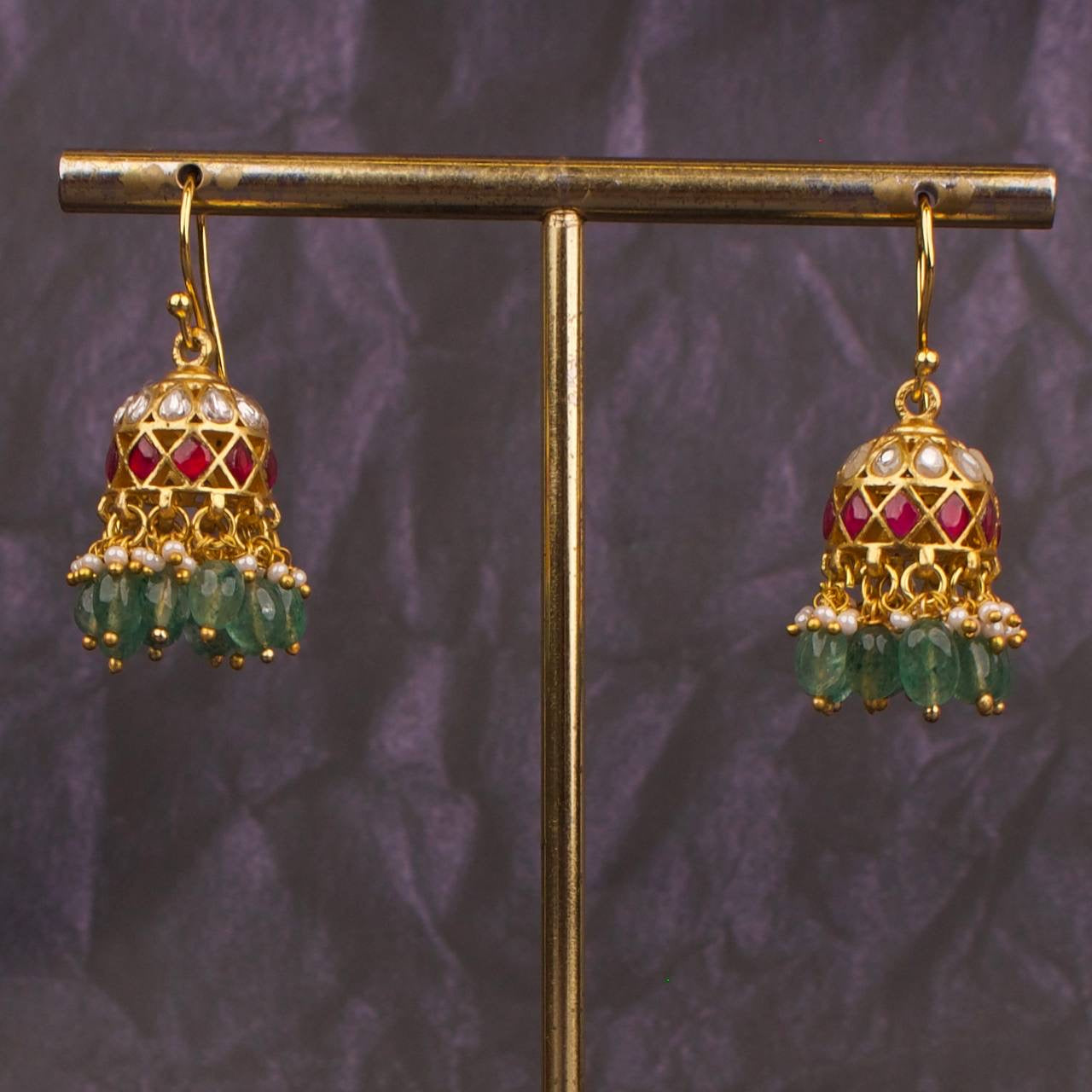 Hook Style Jadau Kundan Jhumki Earrings