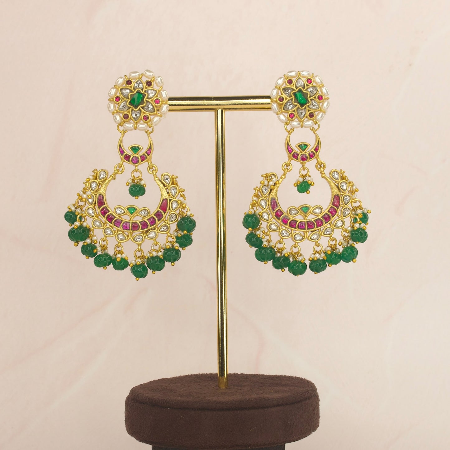 Bridal jadau Kundan Chandbali earrings with 22k gold plating